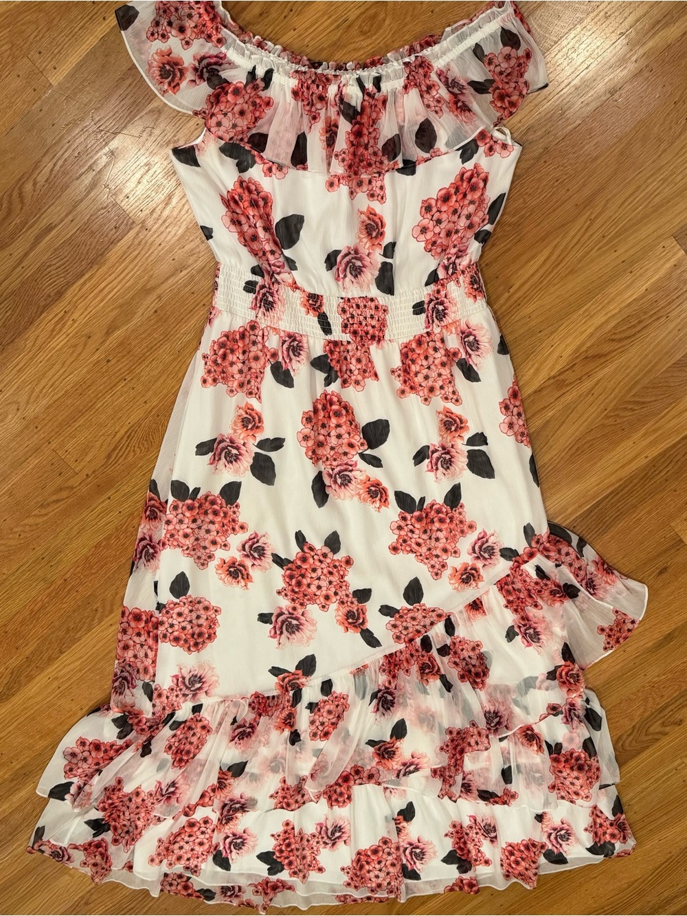 White House Black Market off-the-shoulder Floral Chiffon Maxi Dress, XL